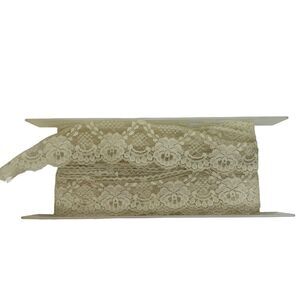 Wright’s Roll Of Vintage Lace Wired Ribbon 2 inch Beige Polyester Made In USA